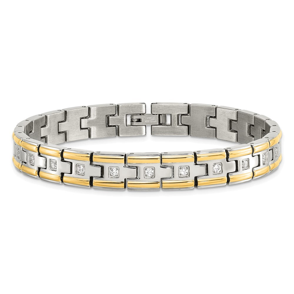 Stainless Steel Polished Yellow IP-plated with CZ 8.5in Bracelet 8.5 inches