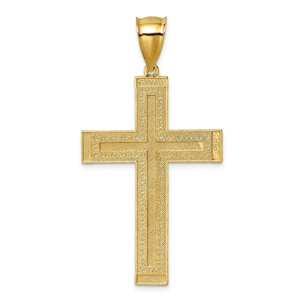 14k Polished with Rhodium Diamond-cut Textured Fancy Latin Cross Pendant