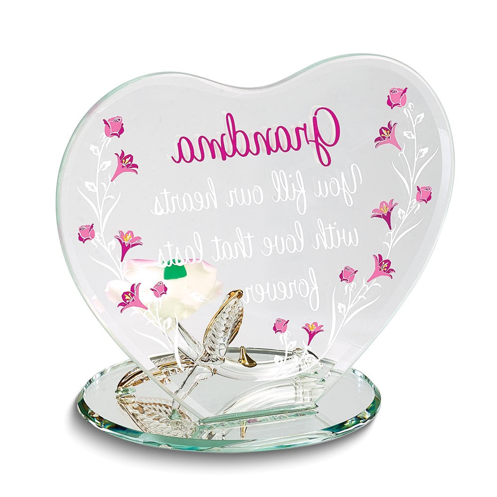 Glass Baron GRANDMA YOU FILL OUR HEARTS...with Pink Flower Figurine