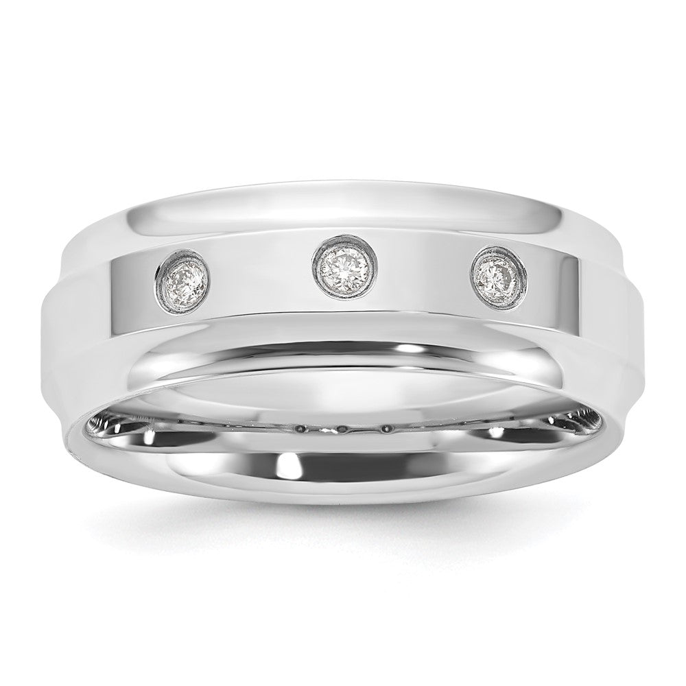 Cobalt Polished Beveled Edge Triple Diamond 8mm Men's Band