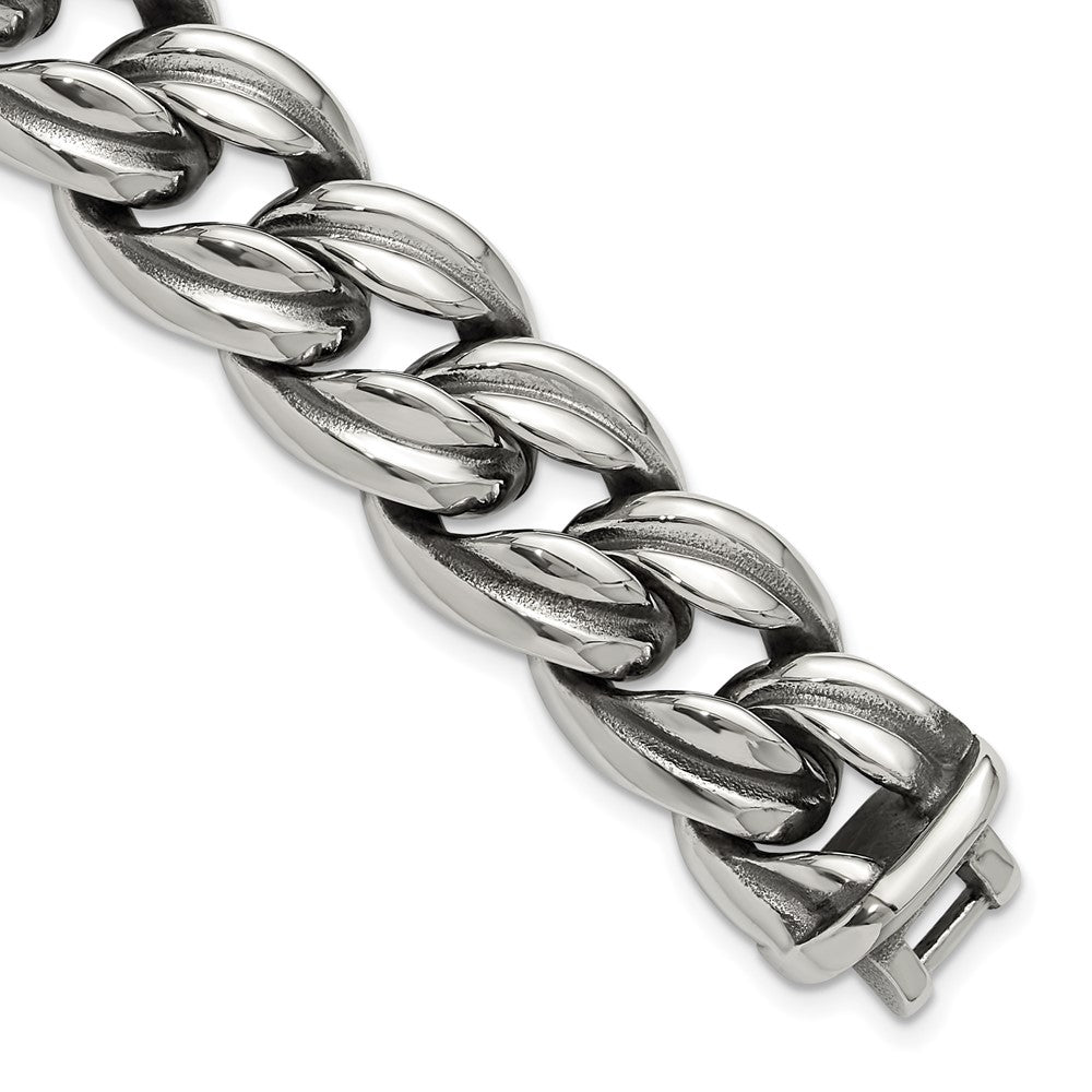 Chisel Stainless Steel Antiqued and Polished 8.5 inch Curb Link Bracelet 8.5 inches