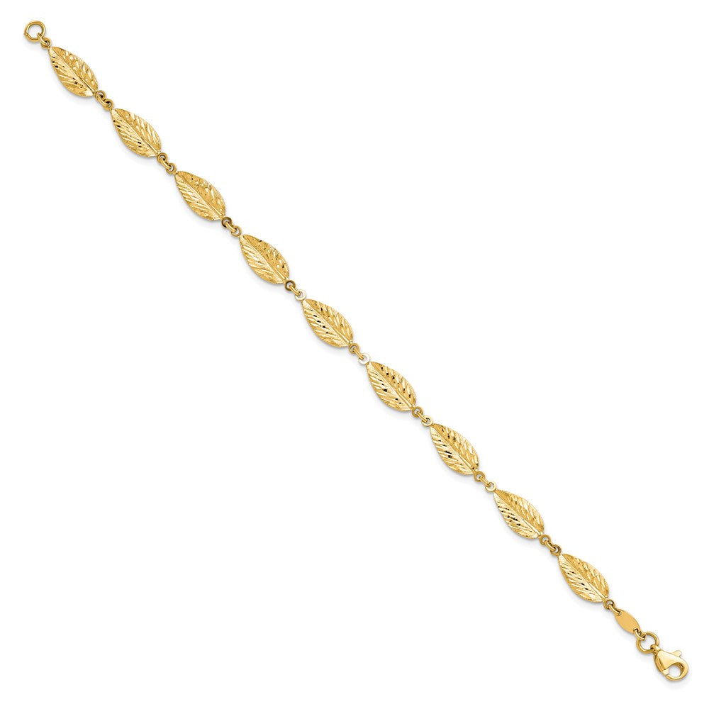 10K Polished Leaf Bracelet 7.5  inches