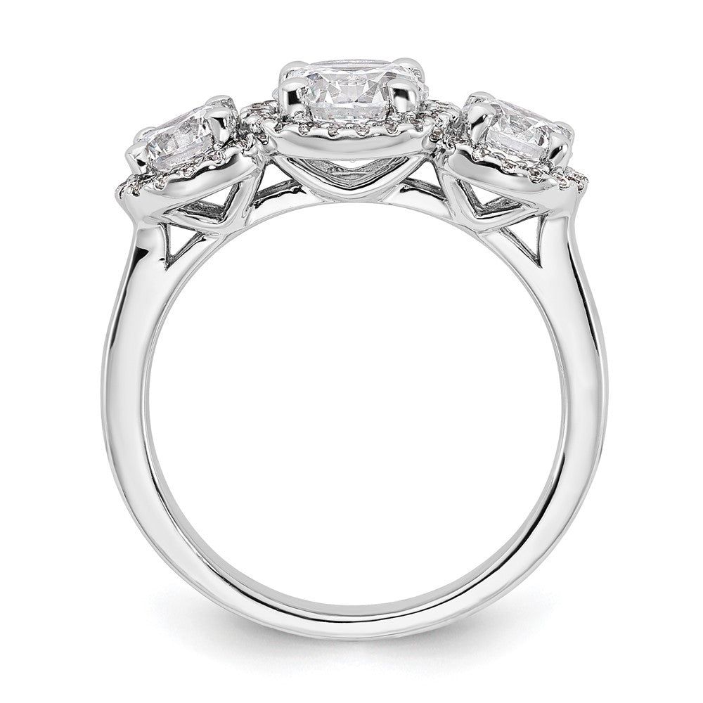 Sterling Silver Rhodium-plated Diamonore 3 Stone Halo Ring