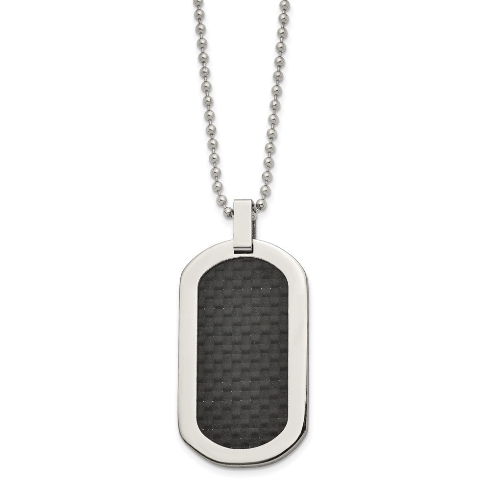 Titanium Polished Black Carbon Fiber Inlay Dog Tag 24in Necklace