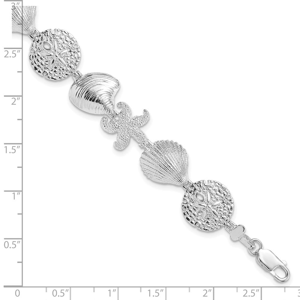 De-Ani Sterling Silver Rhodium-Plated Polished Turtle / Shell / Starfish / Clam Bracelet 7.25 inches