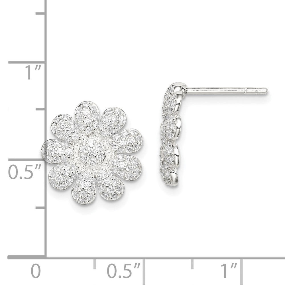 Sterling Silver CZ Flower Post Earrings