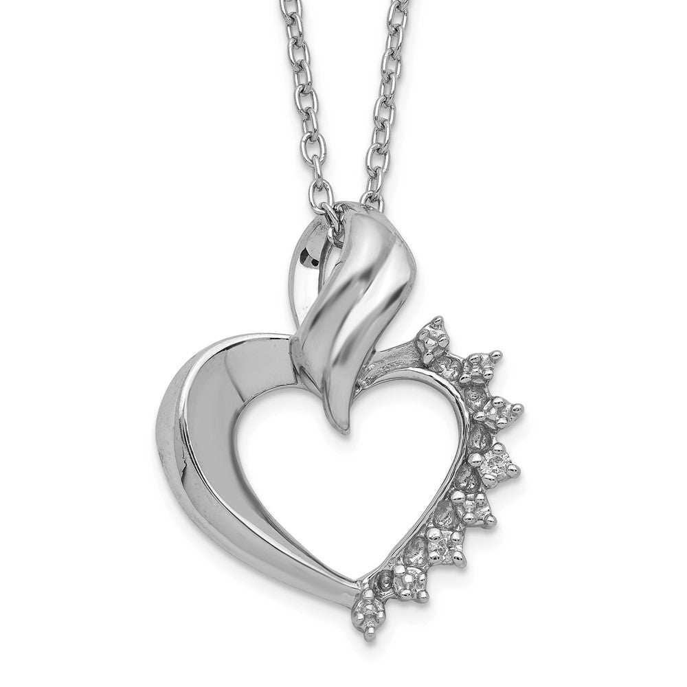 Sterling Silver Rhodium-plated Heart Diamond Necklace 18 Inches