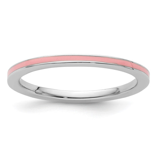 Sterling Silver Stackable Expressions Pink Enameled 1.5mm Ring Size -10