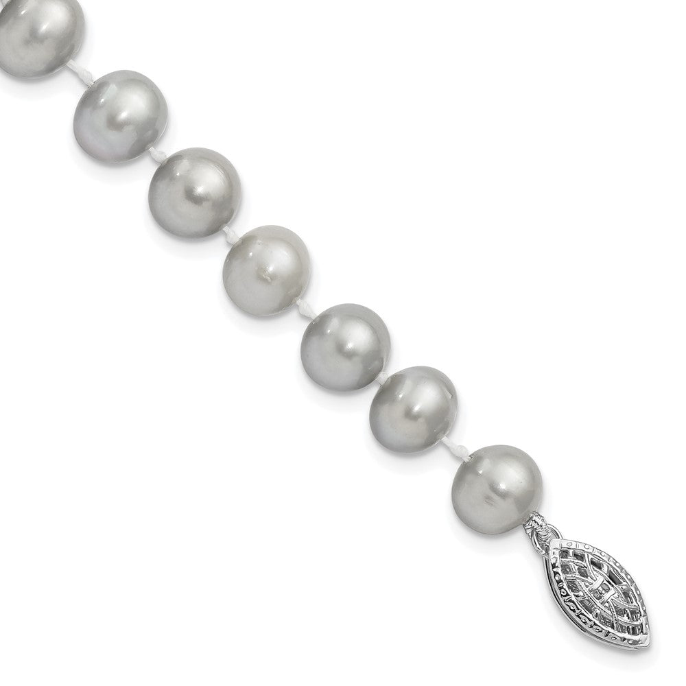 Sterling Silver Rhodium-plated 7-8mm Grey Near-Round Freshwater Cultured Pearl 7.25 inch Bracelet 7.25 inches