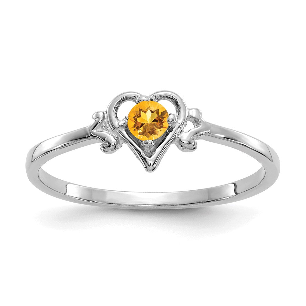 10K White Gold Citrine Birthstone Heart Ring Size 7