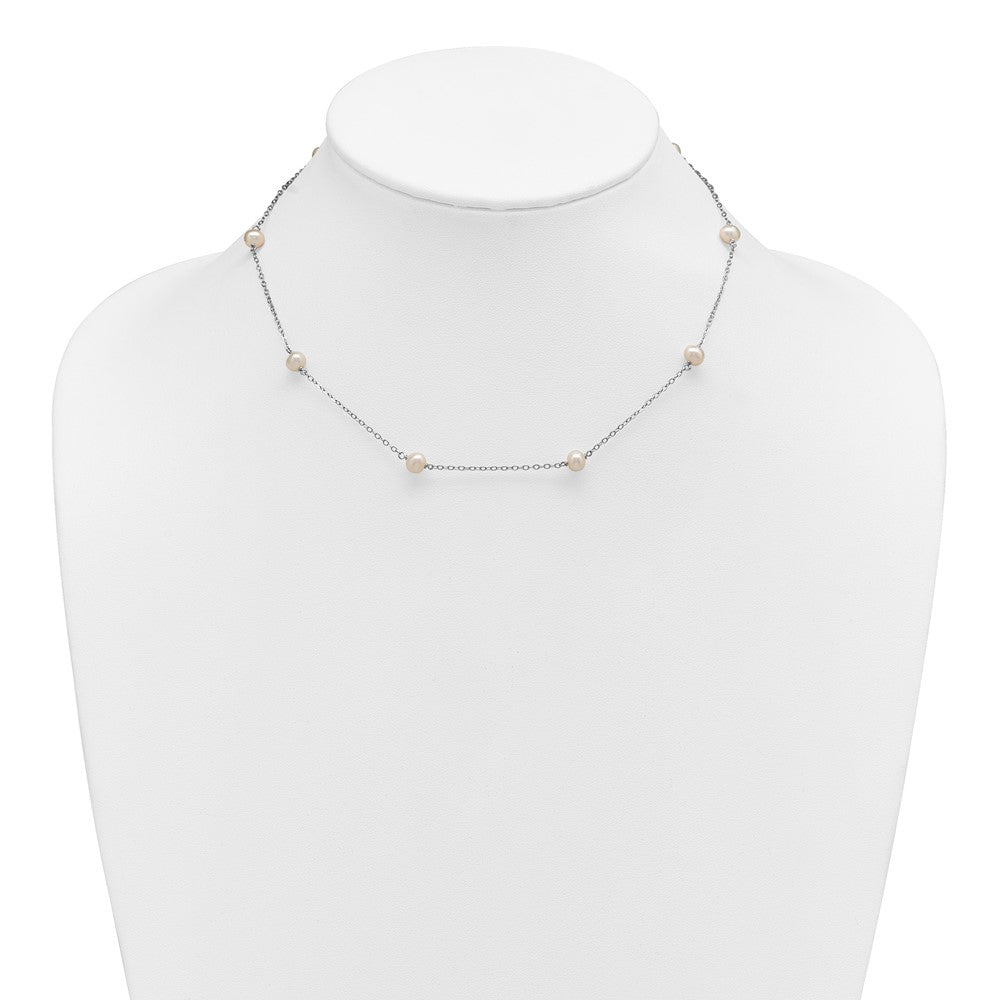 Sterling Silver Rhodium-plated 5-6mm White Near-Round Freshwater Cultured Pearl 8-Station 16 inch Necklace 16 Inches