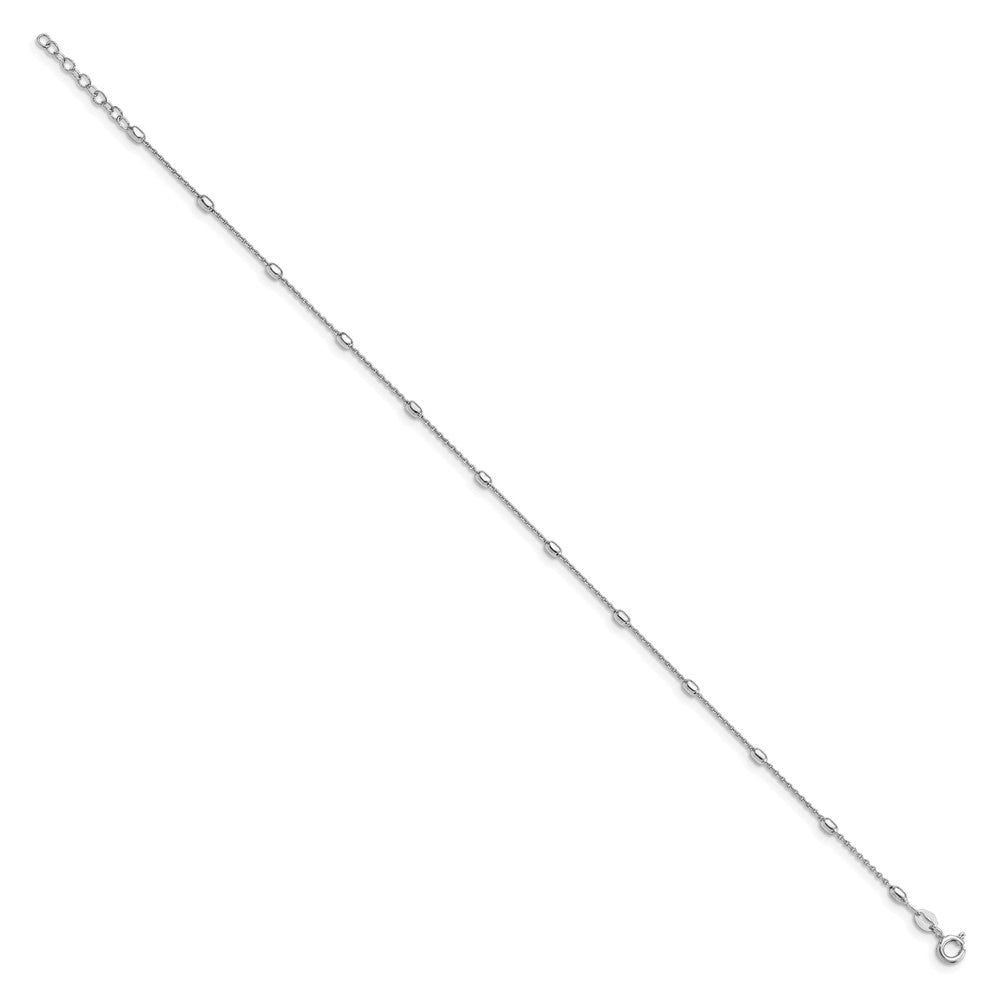 Sterling Silver RH-plated Polished Beaded with 1in ext. Anklet