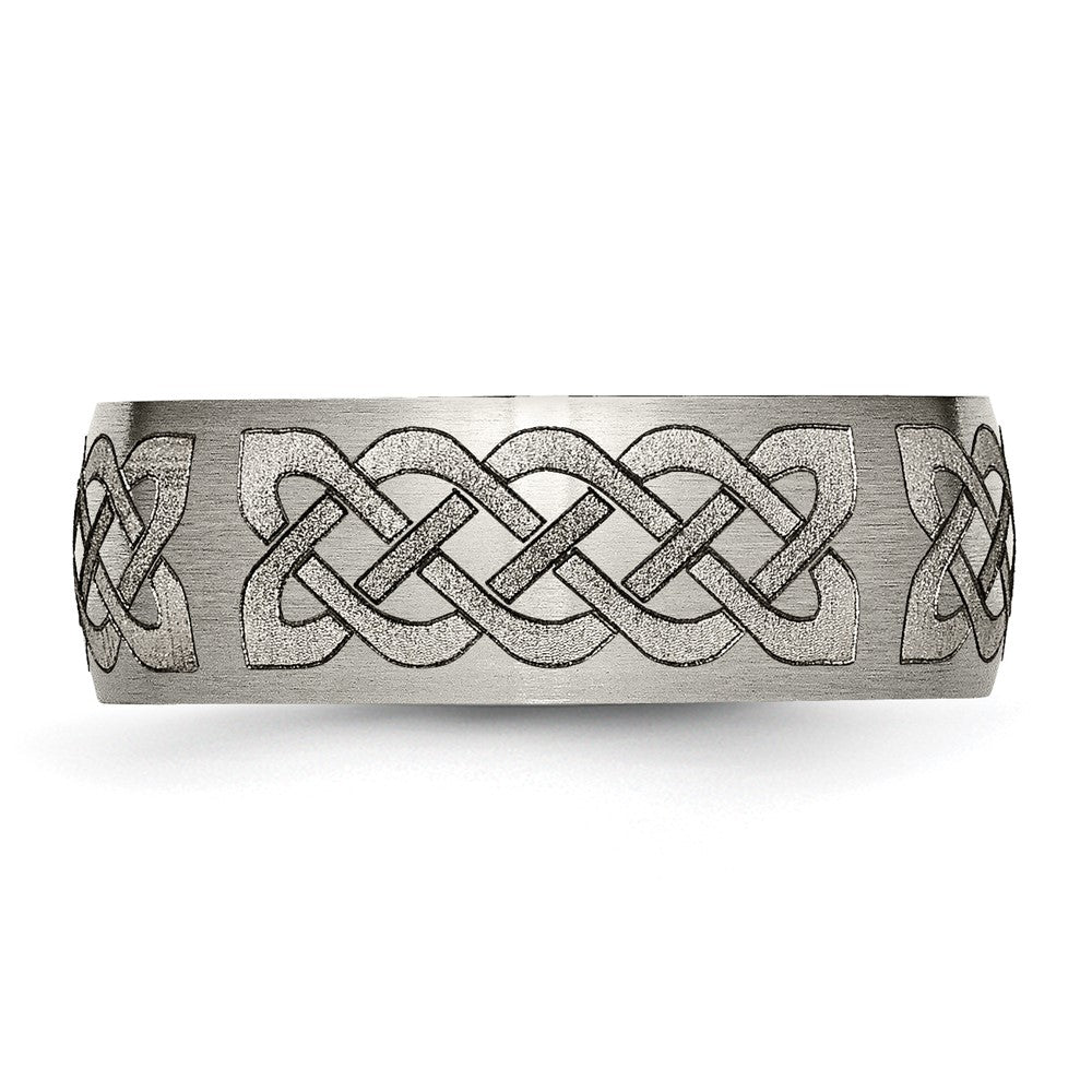 Titanium Brushed Celtic Laser Design 8mm Band Size - 12.5