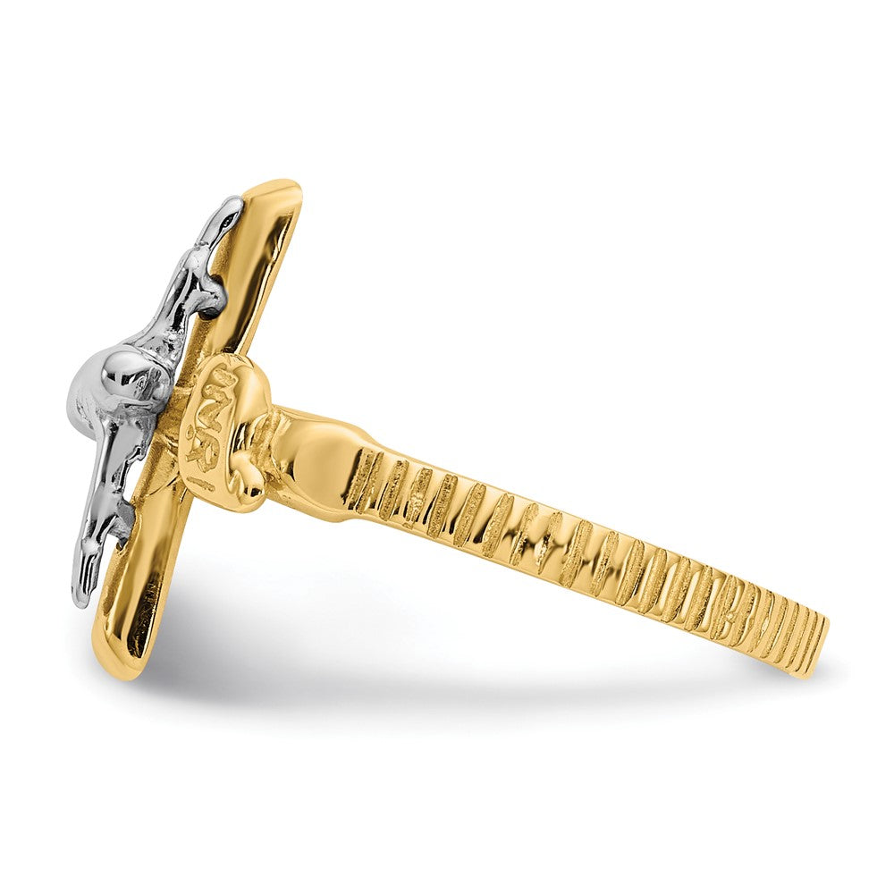 14k Two-tone Polished INRI Crucifix Ring Size 6.75