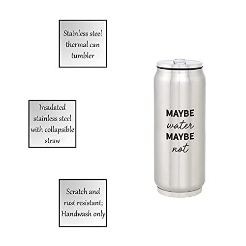 Creative Brands SIPS Drinkware Stainless-Steel Insulated Can (Tumbler) with Lid and Collapsible Straw, 12-Ounce, Maybe Water