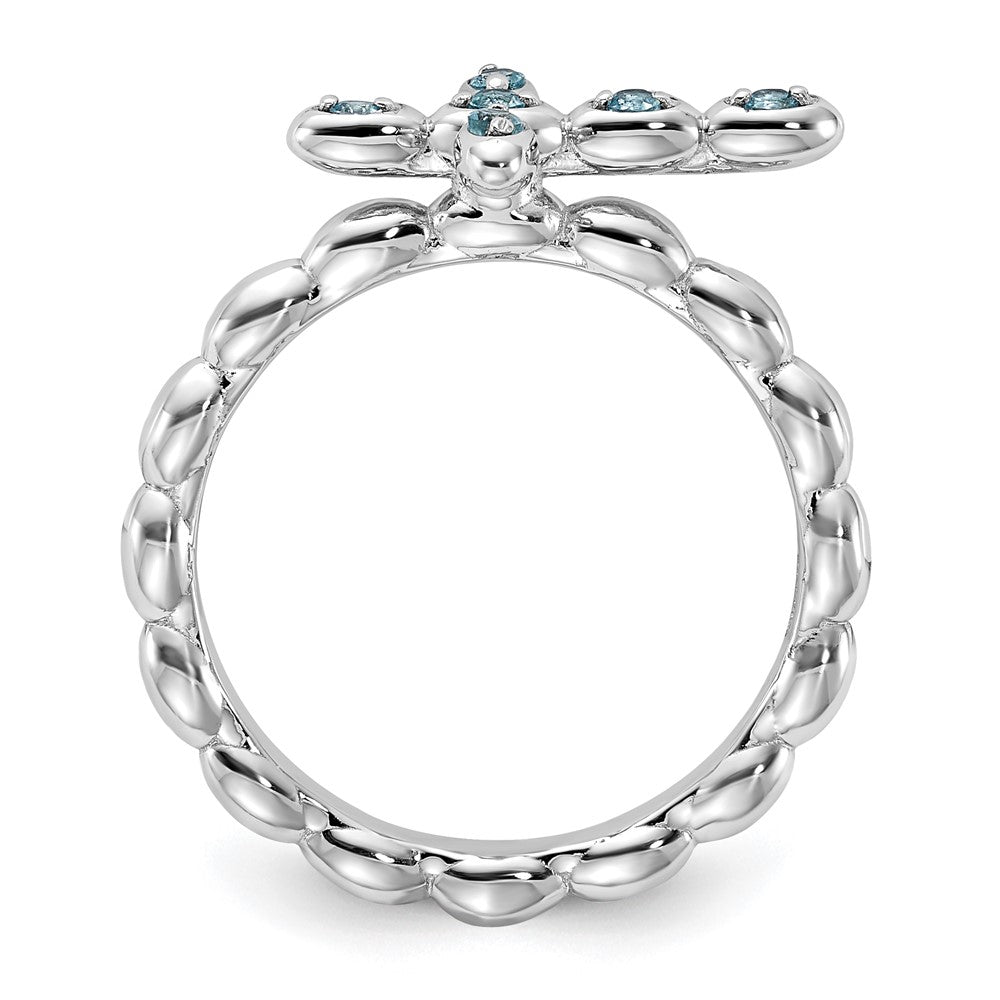 Sterling Silver Stackable Expressions Rhodium-plated Blue Topaz Cross Ring Size -7