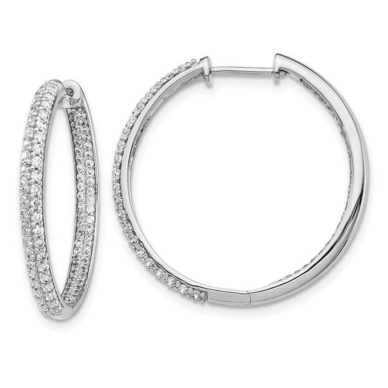 14k White Gold 2-row 1.5 carat Diamond In/Out Hinged Hoop Earrings