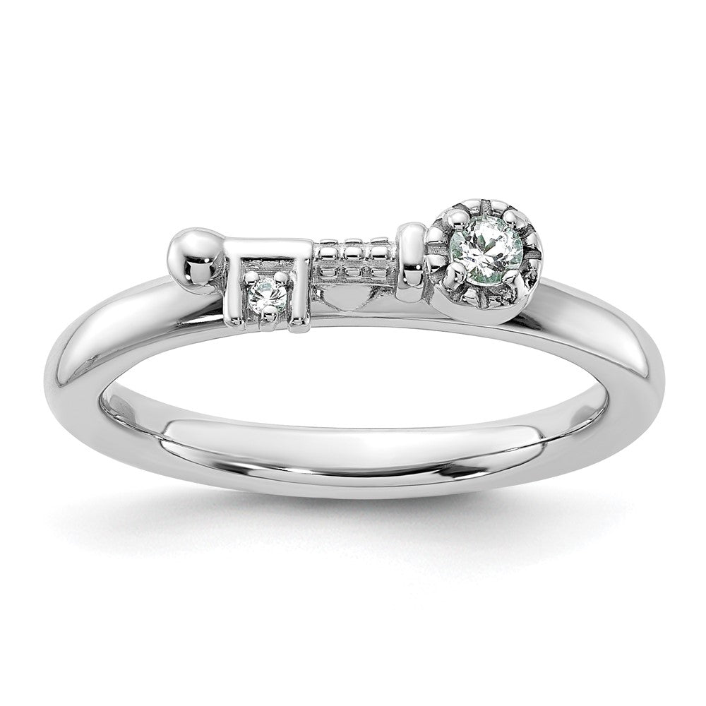 Sterling Silver Stackable Expressions Rhodium-plated White Topaz Key Ring Size -10
