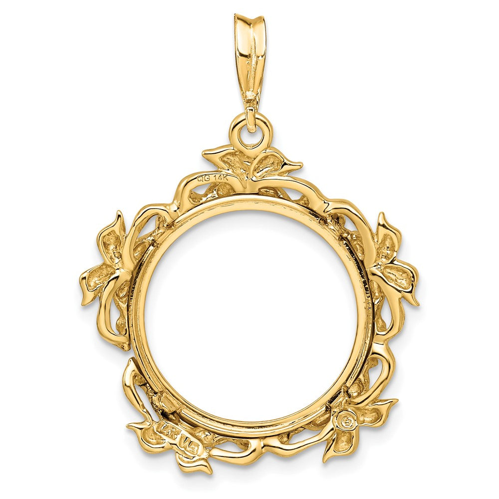 Wideband Distinguished Coin Jewelry 14k Polished Flower Blossom 17.8mm Prong Coin Bezel Pendant