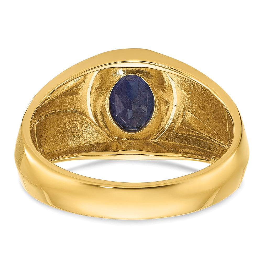 14k IBGoodman Men's Created Sapphire and Diamond Satin Complete Ring