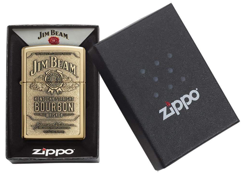 Zippo Jim Beam Bourbon Label Emblem High Polish Brass Pocket Lighter