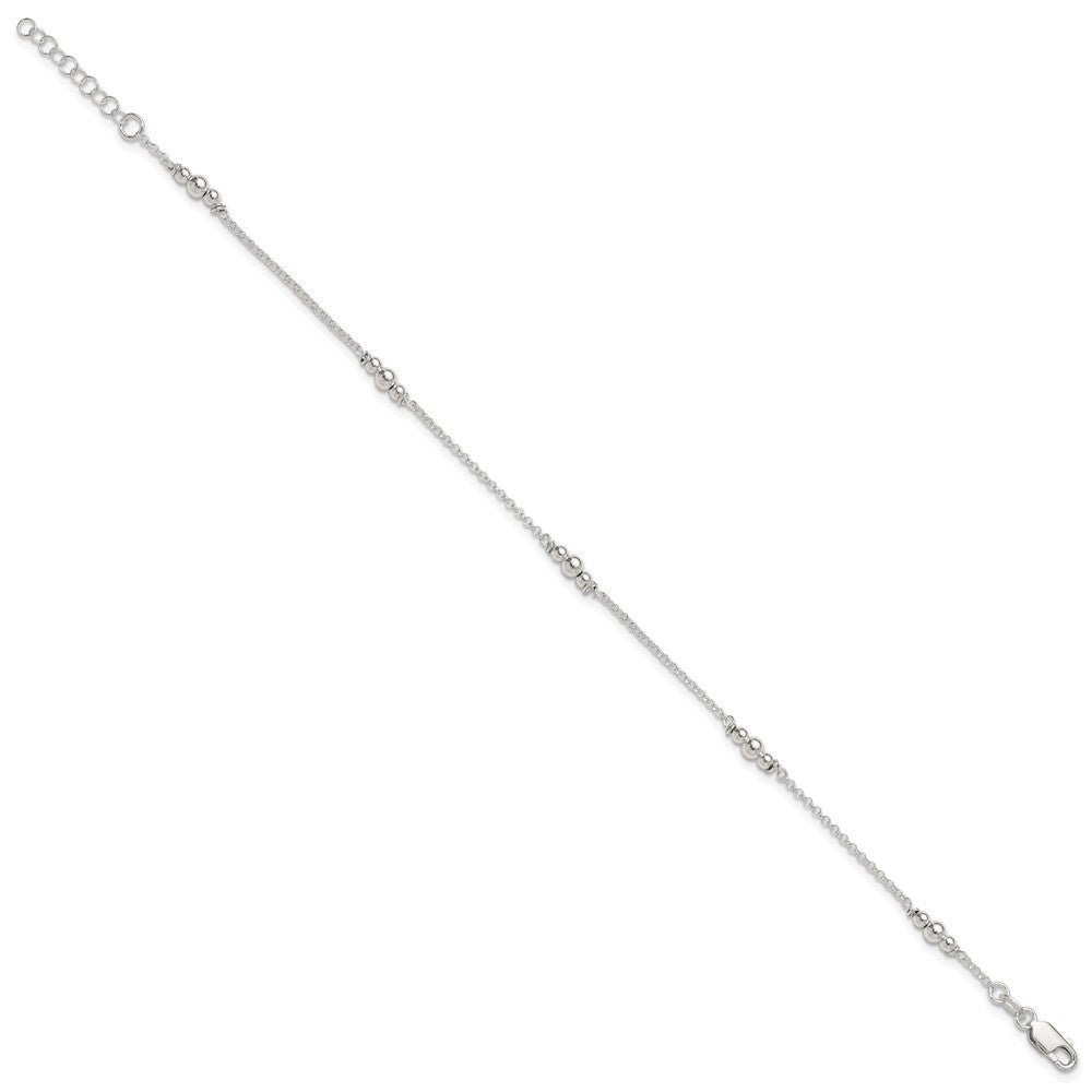 Sterling Silver Polished Bead 9in Plus 1in ext. Anklet 9 inches