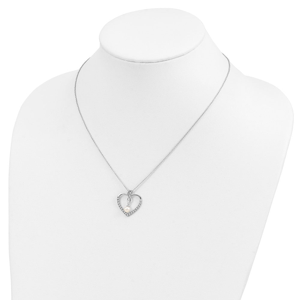 Sentimental Expressions Sterling Silver Rhodium-plated CZ and FW Cultured Pearl My Friend 18in Heart Necklace 18 Inches