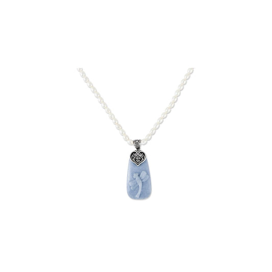 Sterling Silver 18' Pol. Angelite Dragonfly Pendant Necklace