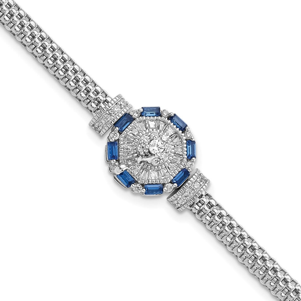 Sterling Silver Rhodium-plated Polished Blue & White CZ Bracelet 7 inches