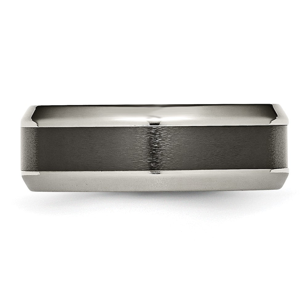 Titanium Polished w/Black Ceramic Center 8mm Beveled Band Size - 12