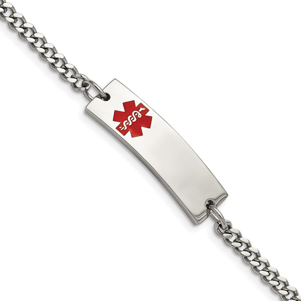 Stainless Steel Polished w/Red Enamel 8.75in Medical ID Bracelet 8.75 inches