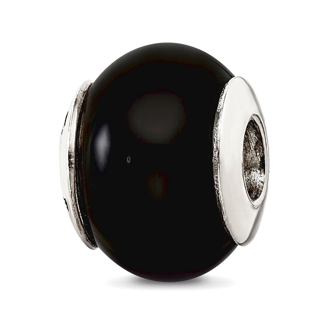 Sterling Silver Reflections Black Agate Stone Bead