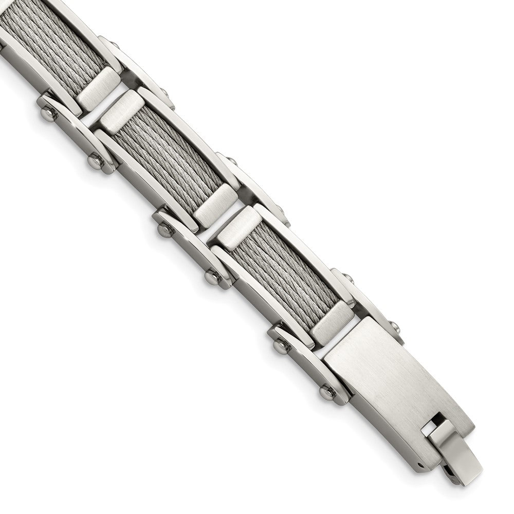 Stainless Steel 8.5in Brushed and Polished Wire Bracelet 8.5 inches