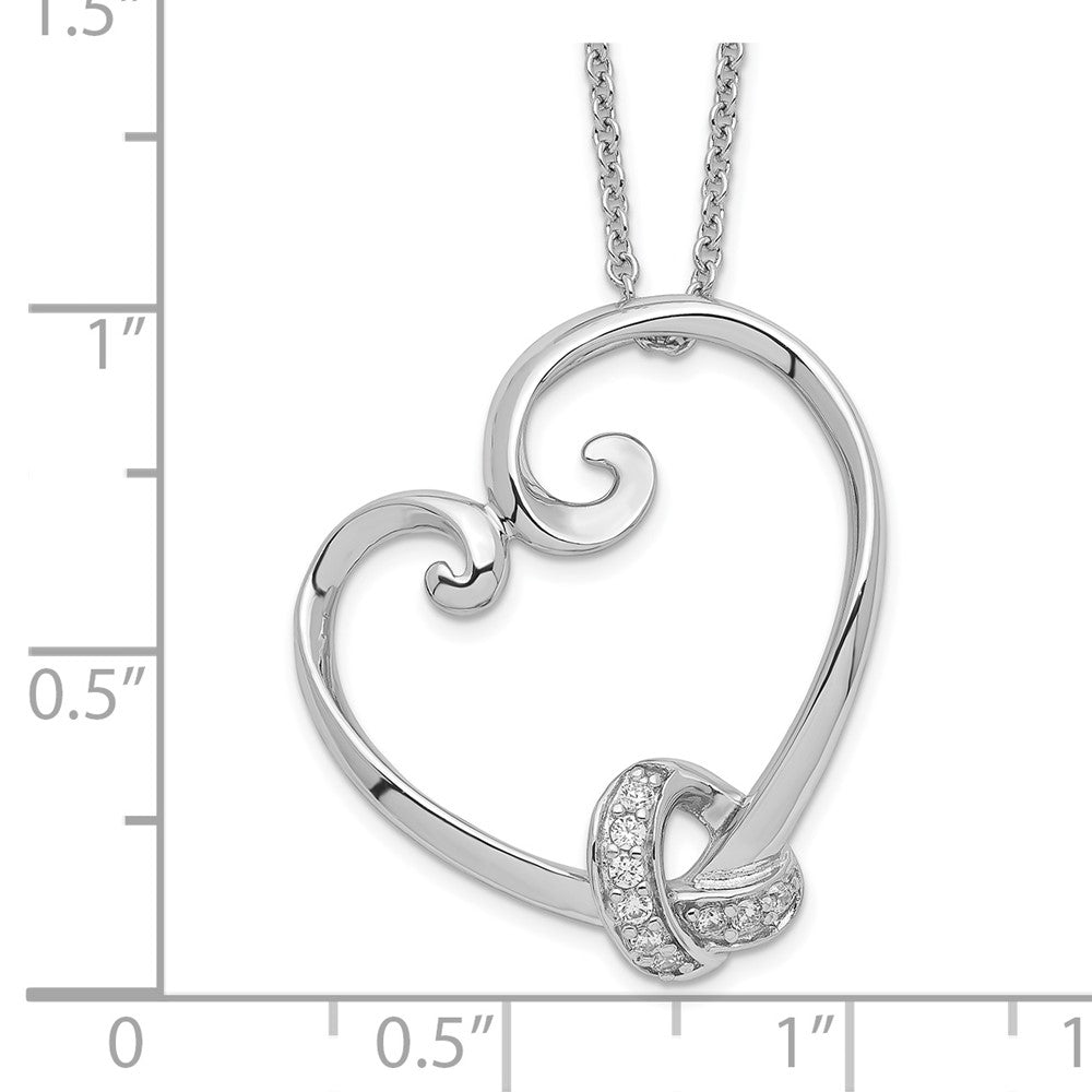 Sentimental Expressions Sterling Silver Rhodium-plated CZ Love knots 18in Heart Necklace 18 Inches
