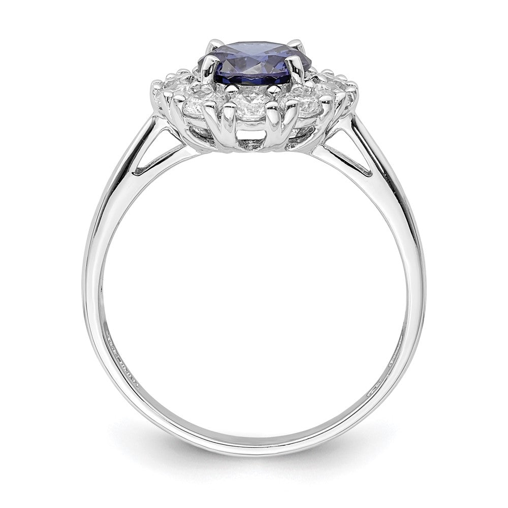 Sterling Silver Rhodium-plated Blue and White CZ Halo Ring