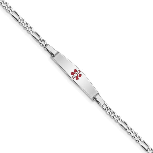 Sterling Silver Rhodium-plated Medical ID Figaro Link Bracelet 7 inches
