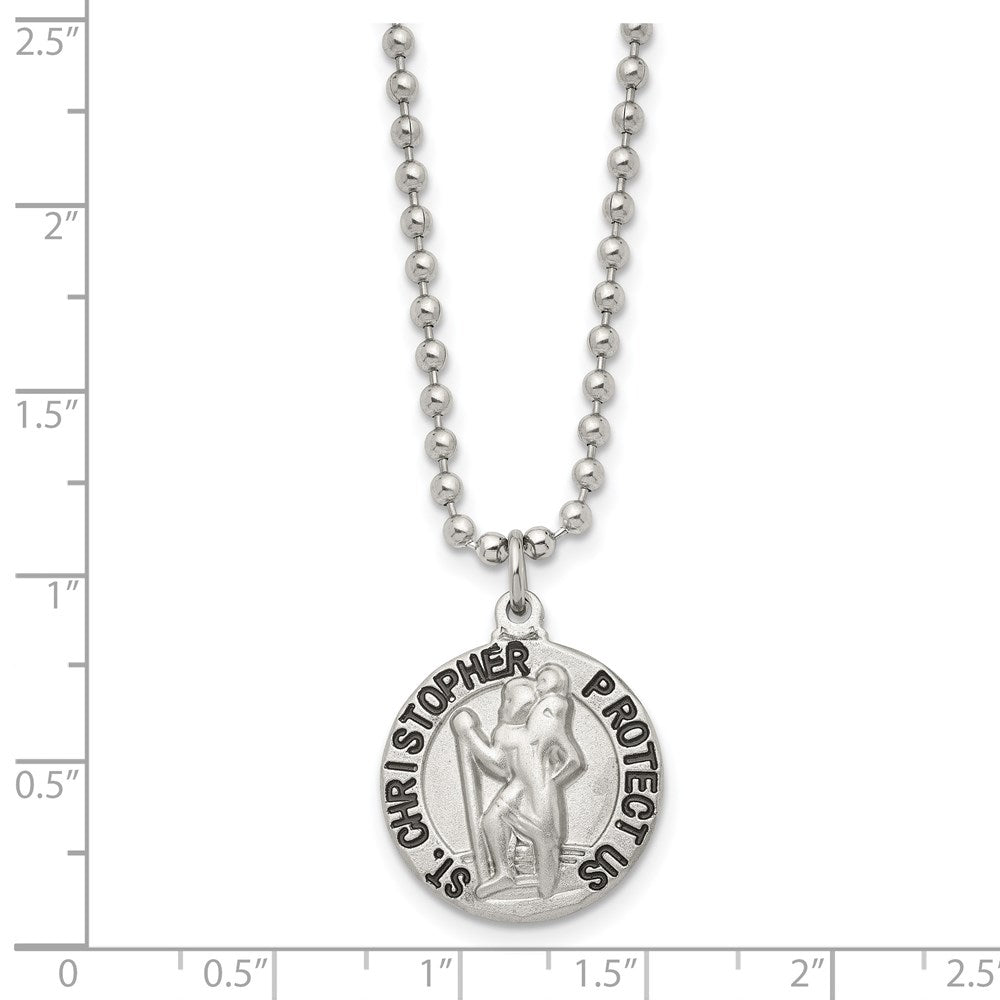 Stainless Steel Brushed and Enameled St. Christopher Medal 22in Necklace