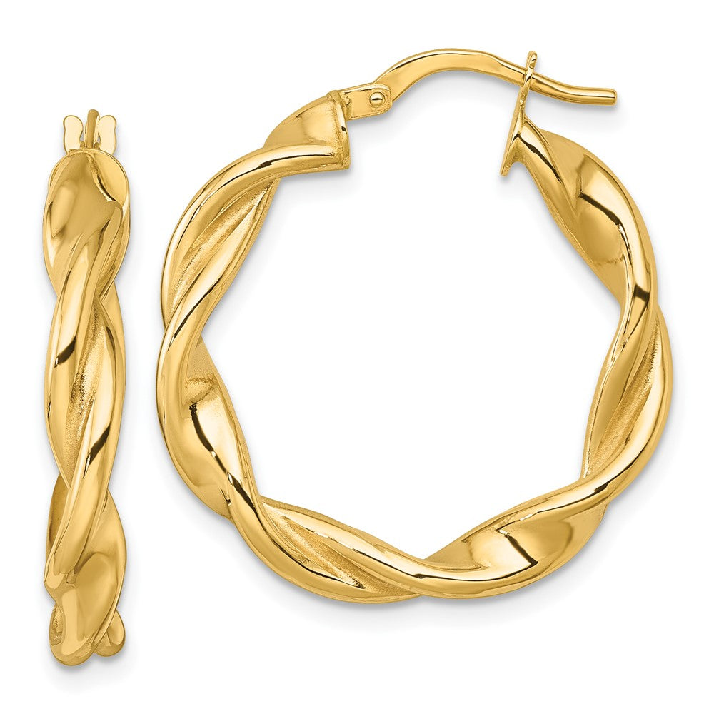 10K Polished Twisted 4.00 x 27mm Tube Hoop Earrings