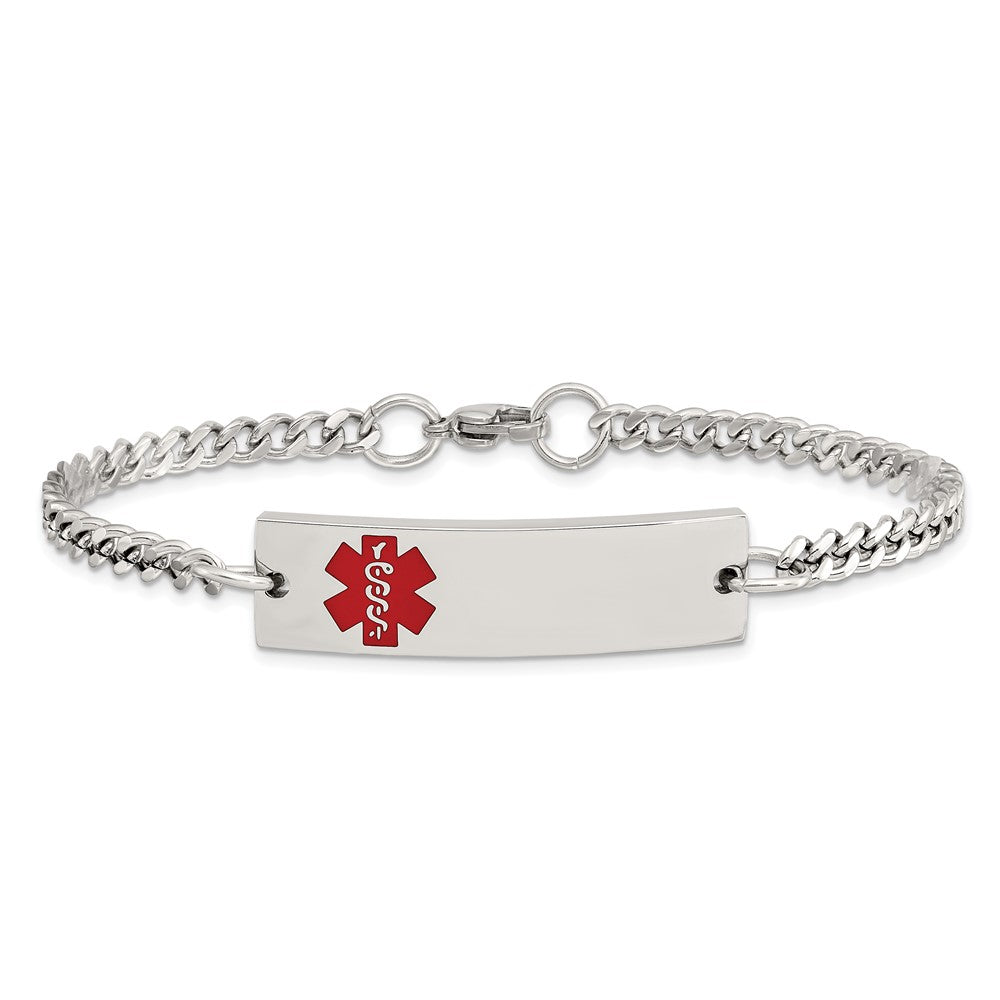 Stainless Steel Polished w/Red Enamel 8.75in Medical ID Bracelet 8.75 inches