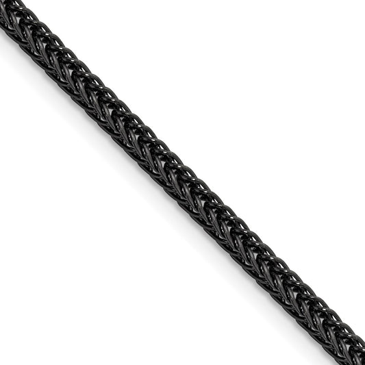 Chisel Stainless Steel Polished Black IP-plated 3.2mm 24 inch Square Wheat Chain