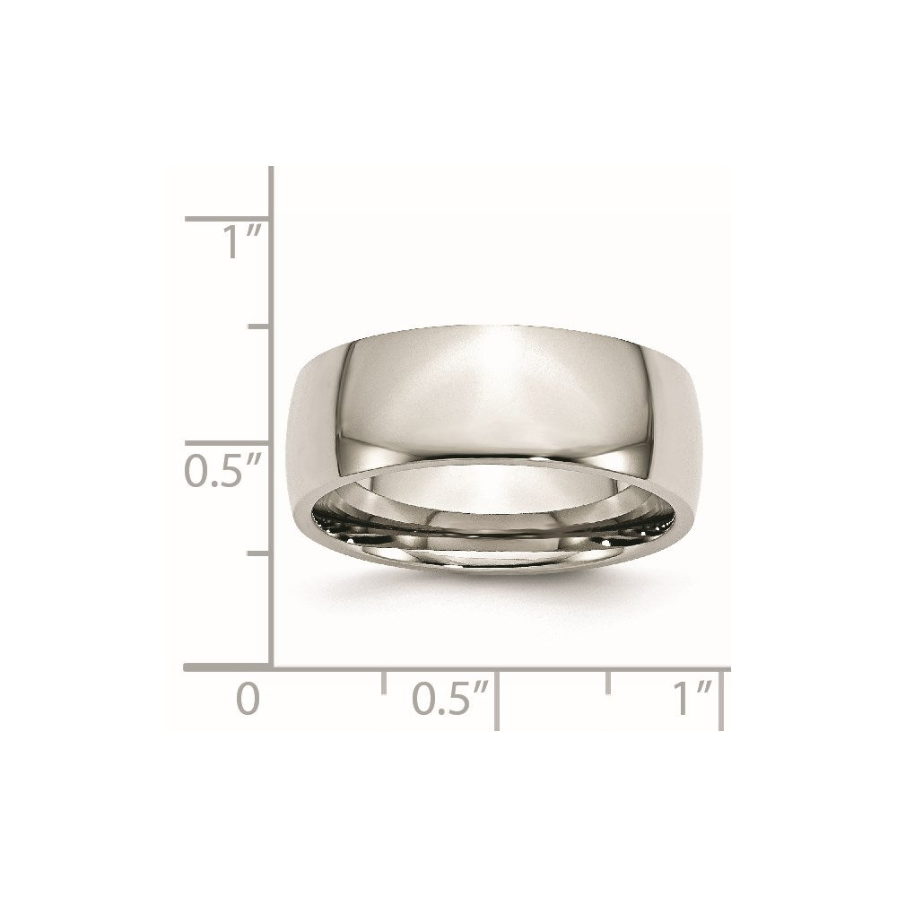 Stainless Steel Polished 8mm Half Round Band Size - 9.5