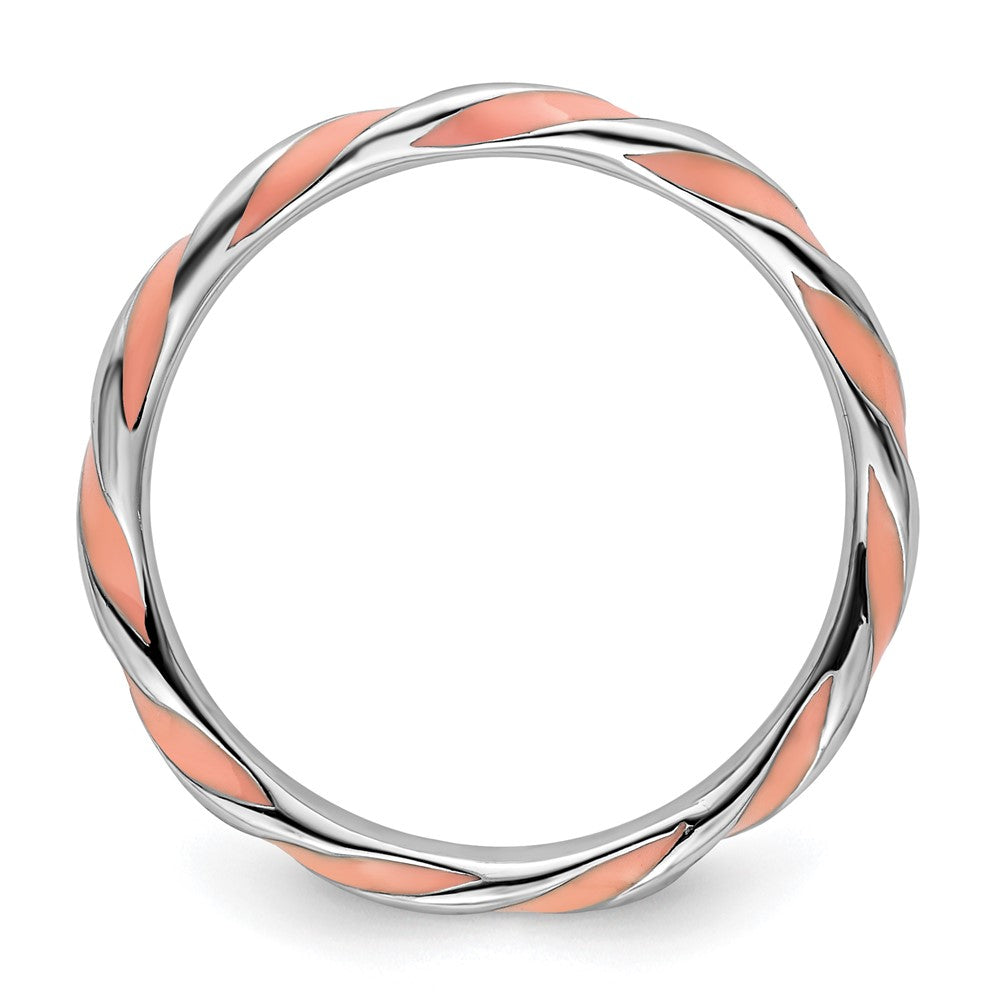 Sterling Silver Stackable Expressions Twisted Pink Enameled Ring Size -10