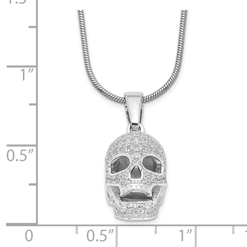 Brilliant Embers Sterling Silver Rhodium-plated 88 Stone 18 inch Micro Pav‚ CZ Polished Skull Necklace with 2 Inch Extender 18 Inches