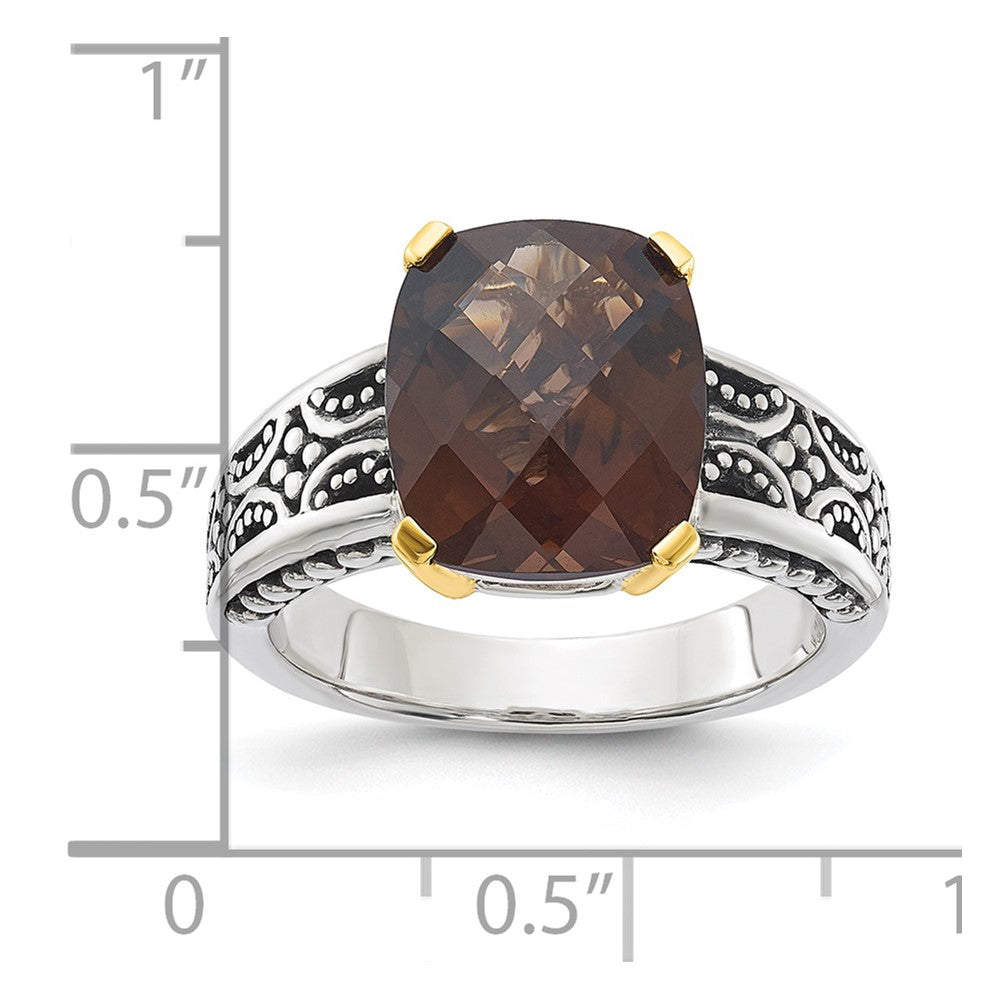 Sterling Silver w/14k Accent Antiqued Smoky Quartz Ring