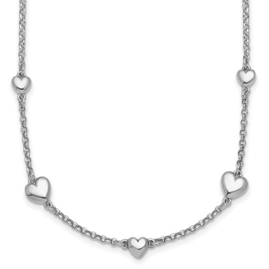 Sterling Silver Rhodium-plated Polished Five Puffed Hearts 16 inch with 2 inch Extender Necklace 16 Inches