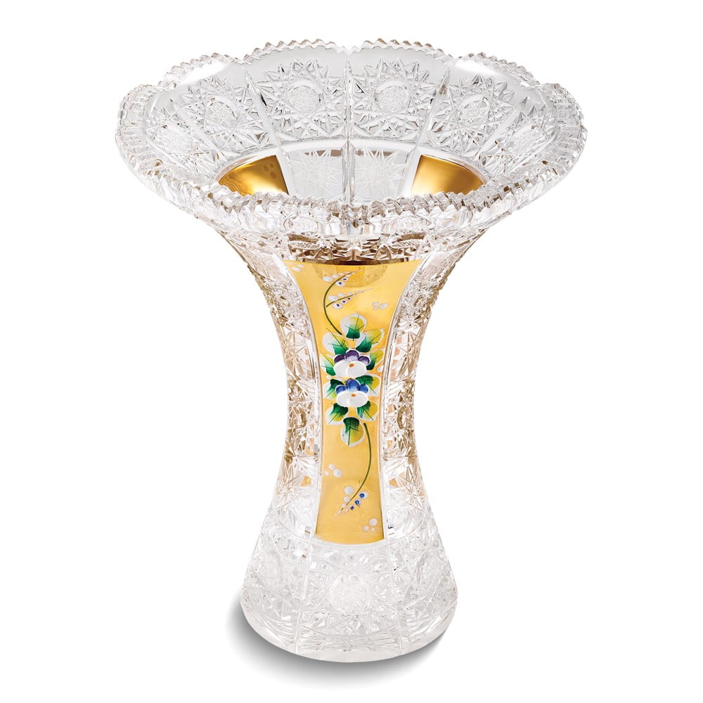 Bohemian Crystal 24k Gold-plated Vase with Hand-painted Flowers QGM22701
