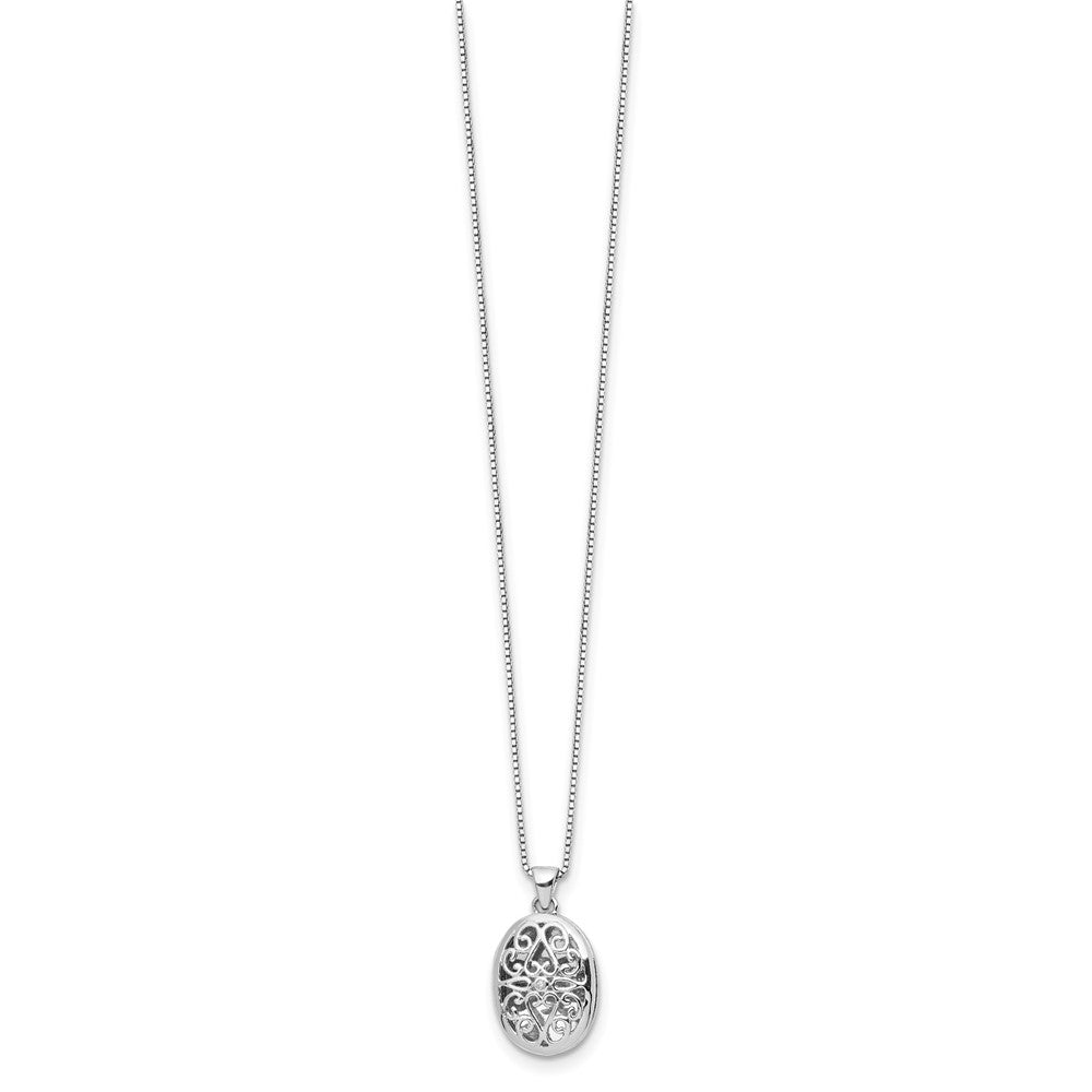 White Ice Sterling Silver Rhodium-plated 18 Inch Diamond Filigree Oval Locket Necklace with 2 Inch Extender 18 Inches