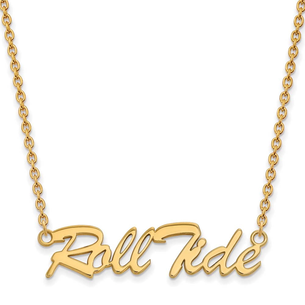 Sterling Silver Gold-plated LogoArt University of Alabama Roll Tide Script Large Pendant 18 inch Necklace Q-GP083UAL-18