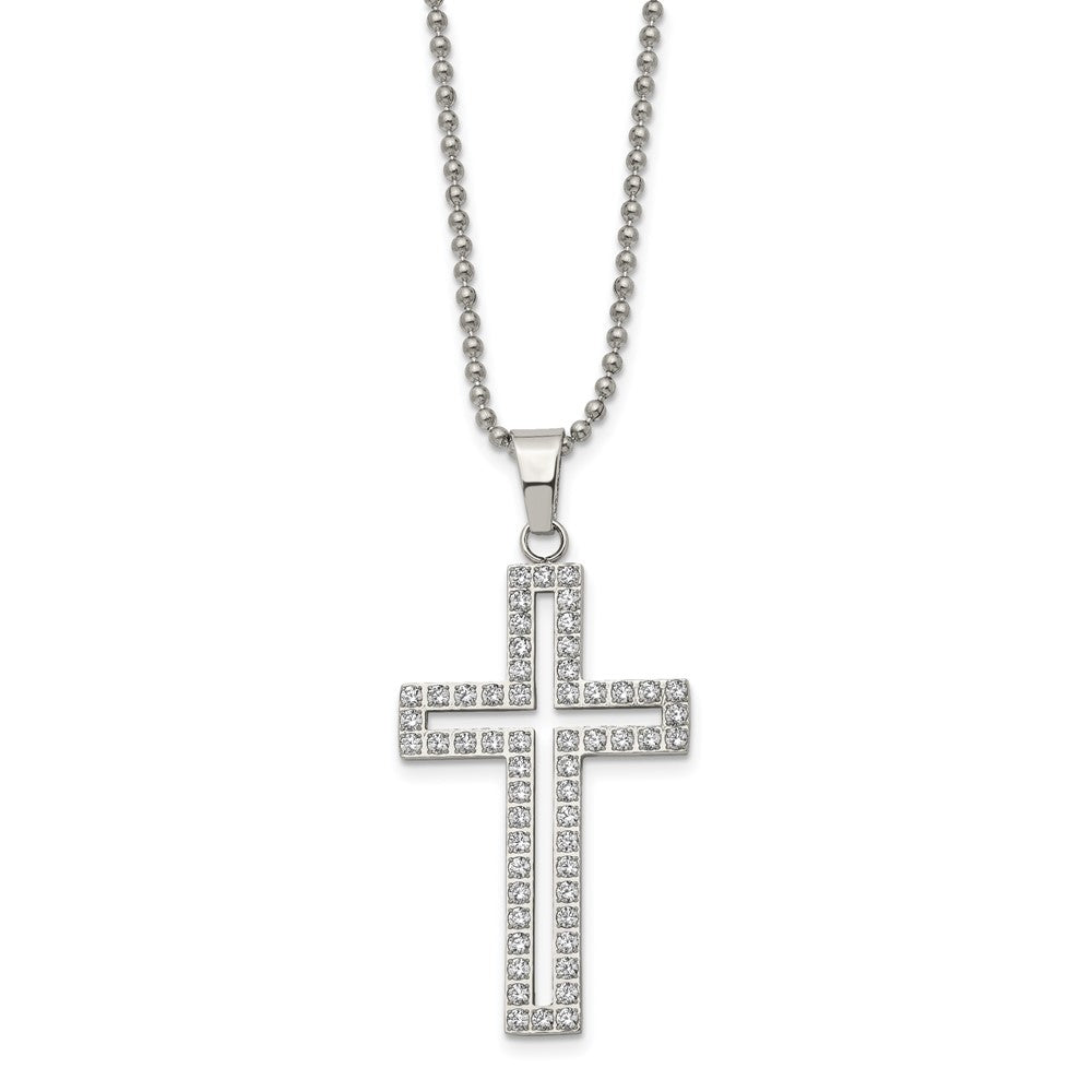 Stainless Steel Polished w/CZ Cross 22in Necklace