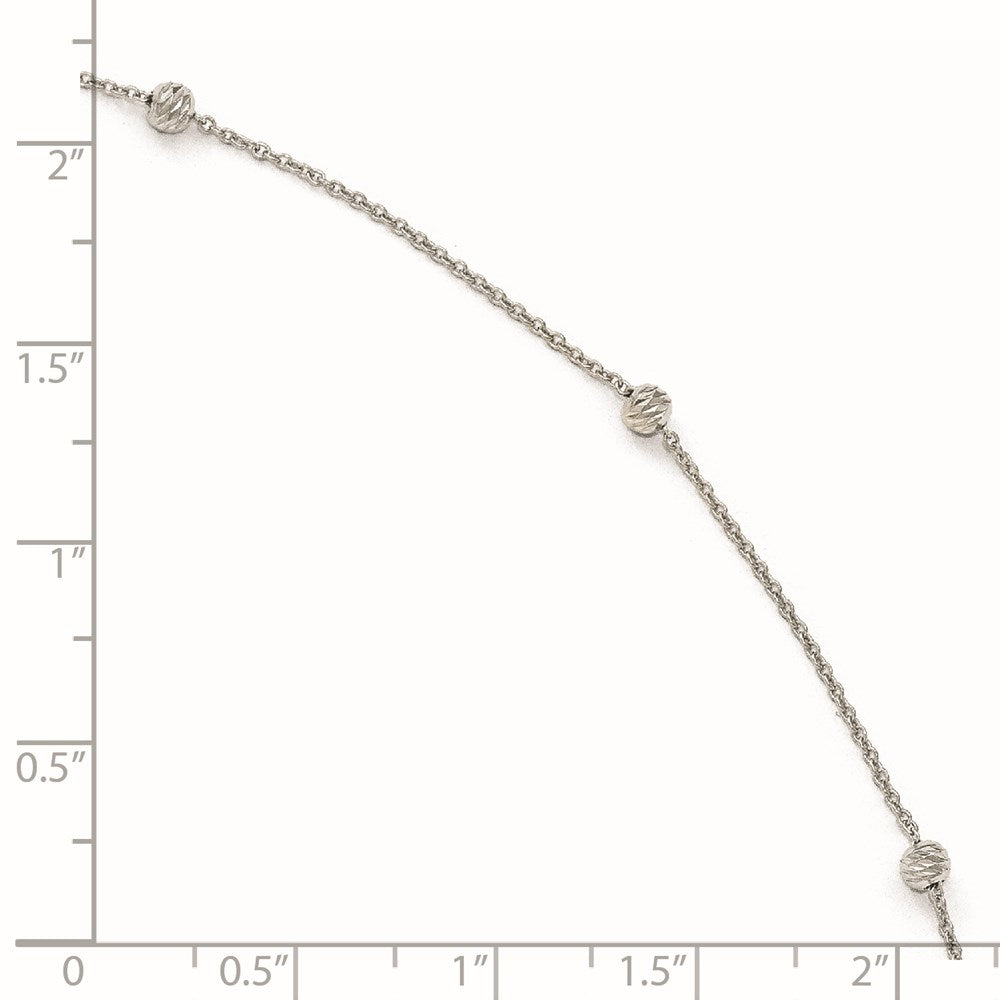 14K White Gold D/C Beaded with 1in ext. Anklet